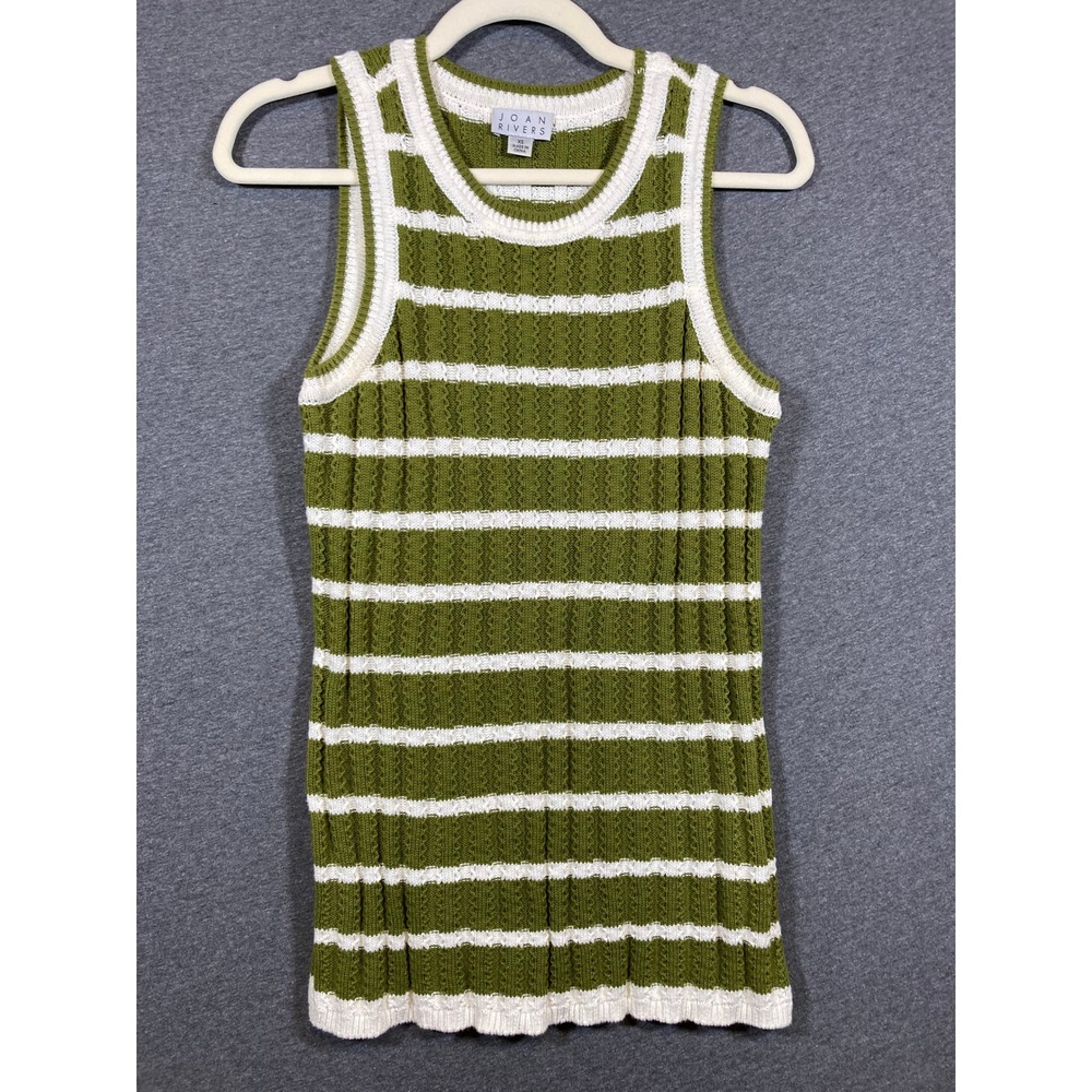 Joan Rivers Green White Striped Cable Knit Tank Top Sleeveless XS A646563